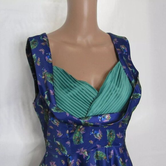 NEW DOLLY AND DOTTY Women's Grace Peacock Pleated Bust Dress Purple - Picture 5 of 11